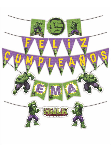 Hulk Banderines Imprimibles Cumpleaños. Avengers Superhéroes