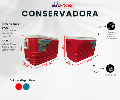 Conservadora Térmica Set X4 De Camping Playa 57/34/11/4.5l Rojo