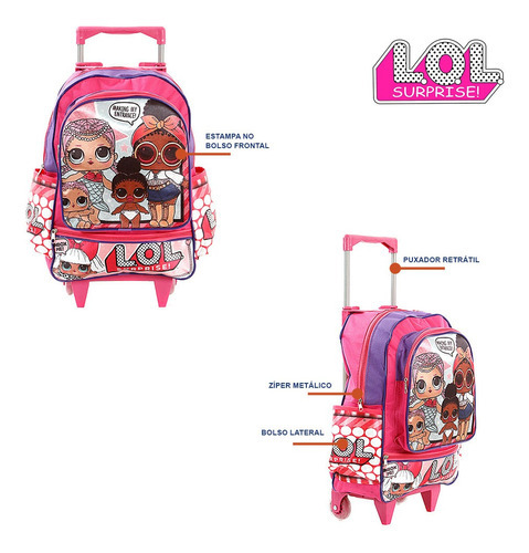 Mochila Escolar Infantil Lol Surprise Com Rodinha