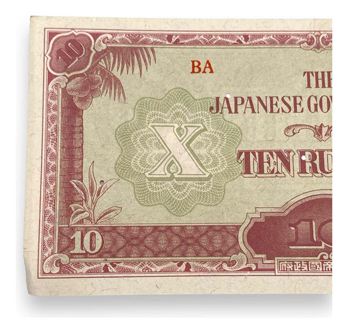 Billete 10 Rupias De Ocupación Japonesa En Birmania En 1942 (Usado)
