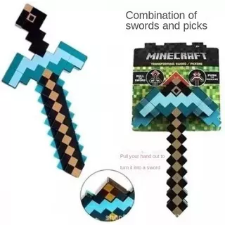 Minecraft Diamond Sword, Picareta 2 Em 1 Brinquedo Com Som