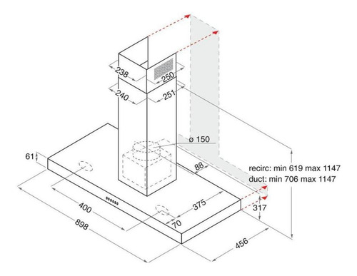 Imagen 2 de 2 de Campana 90 Cm Inoxidable Ariston F095054
