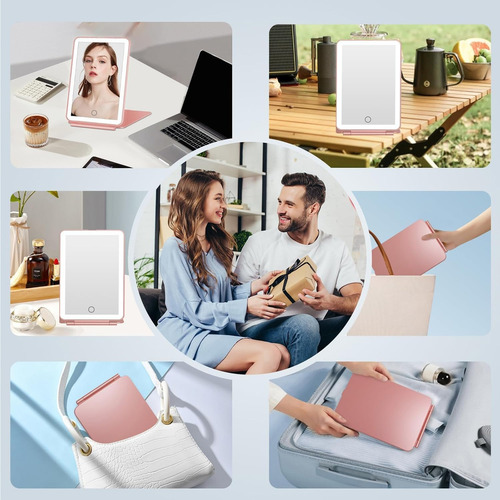 Espejo Para Maquillaje Con Luz Y Espejos Portatil Recargable