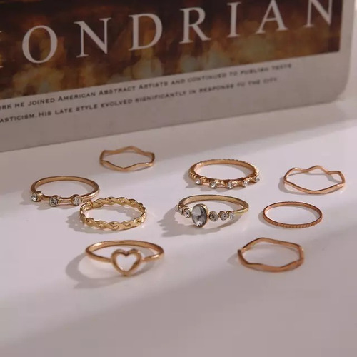 Set Conjunto Anillos Minimalista Liso Dorado