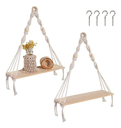 Macrame Wall Hanging Shelf Boho Shelves With Shelf 2 Pcs Mac