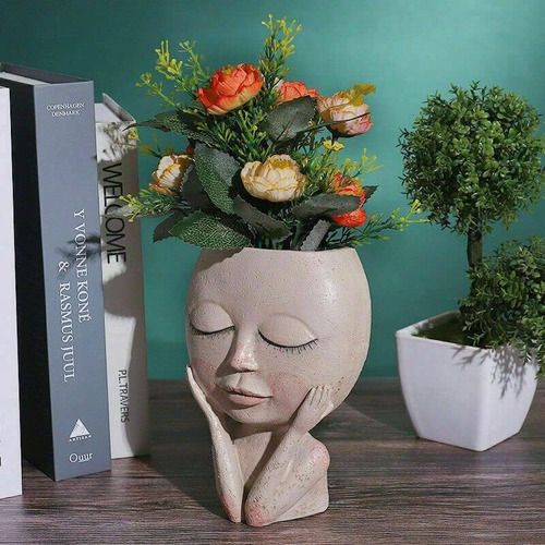 Face Flower Pot Head Planter Cute Lady Face Succulent Res...
