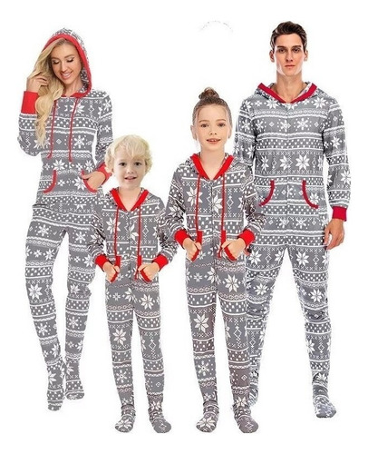 Pijama Con Capucha Navidad Familia Ciervo Mameluco Navidad