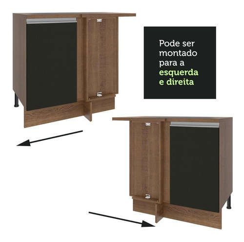 Balcão De Canto Madesa Glamy 1 Porta - Rustic/preto