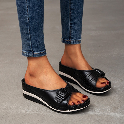 Sandalias Dama Slip-on De Liso Talón Inclinado Zapatillas