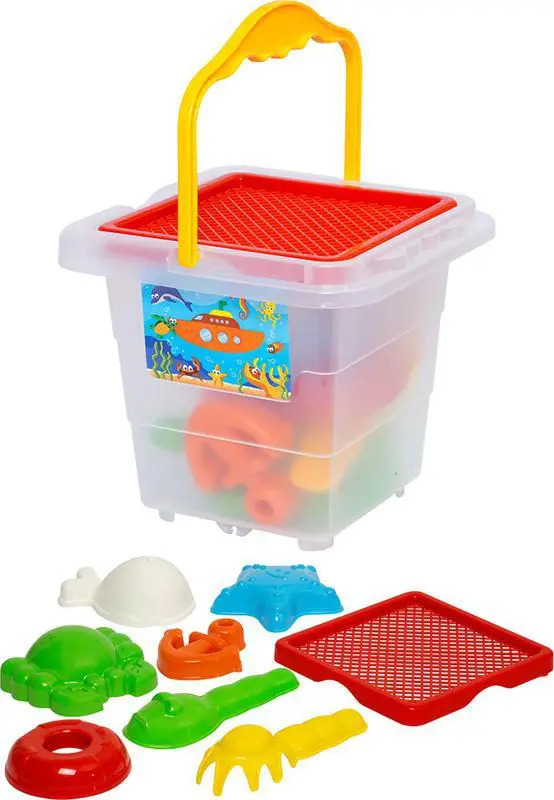 Kit Brinquedos Praia 10 Peças Infantis com Moldes e Ferramentas Mercotoys