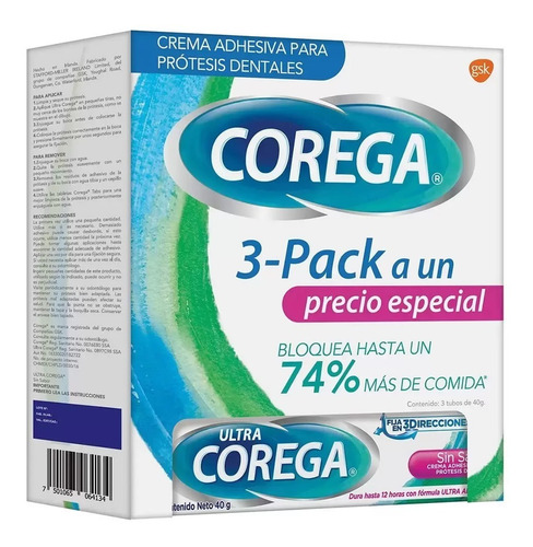 Crema Adhesiva Para Prótesis Ultra Corega 639943 3 Pzas Cst