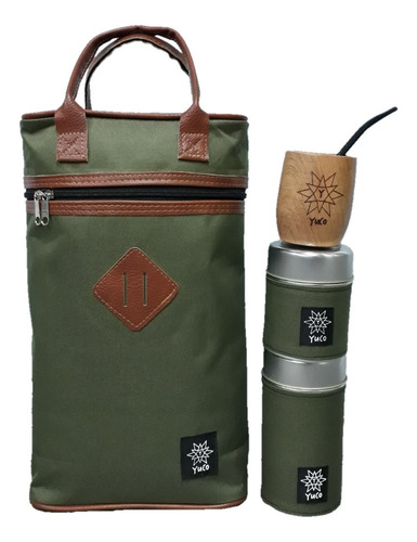 Imagen 2 de 9 de Equipo De Mate Set Matero | Bolso + Latas + Mate | Verde