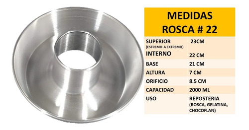 Molde Rosca Panque Aluminio Puro Grueso 1 Pz 22cm