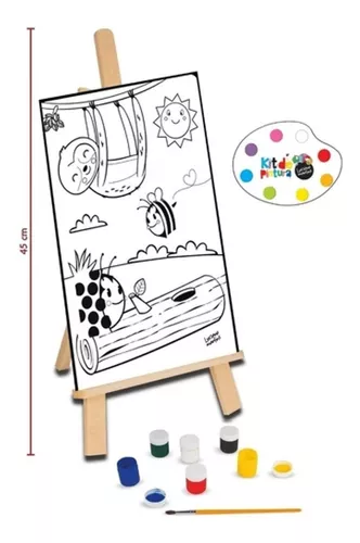 Kit Pintura Infantil Desenhos Luciano Martins com Cavalete Tintas e Tela  Infantil 13 Peças - Camilo's Variedades