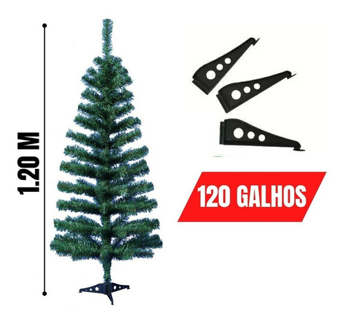 Arvore de Natal Pinheiro Verde Grande Pé de Plástico 120cm