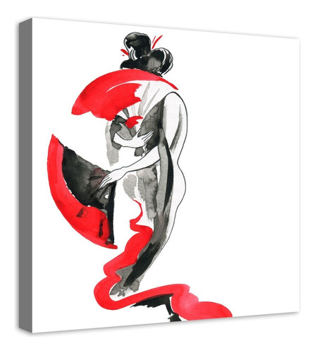 Cuadro Decorativo Canvas Moderno Geisha Acuarela N° 3 Color Natural Armazón Natural