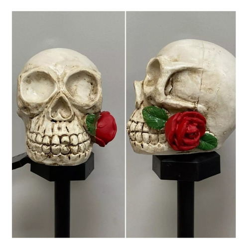 Lámpara Recargable Solar Diseño Halloween Con Estaca Jardin Calavera Con Flor