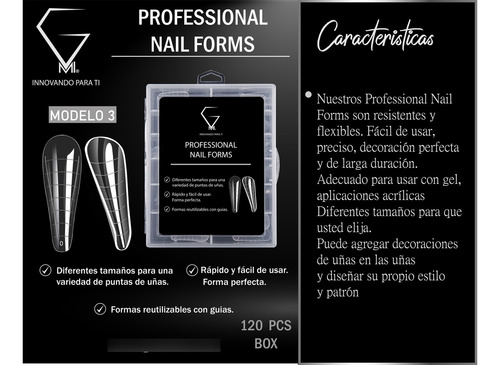 Tips Dual System Nail Forms 3 Cajas C/u 120 Pzas. 3 Modelos Transparente