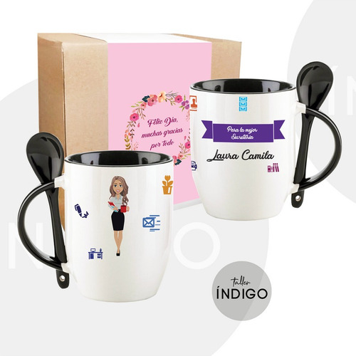 Mug Día De La Secretaria  Cuchara Personalizado Artesanal