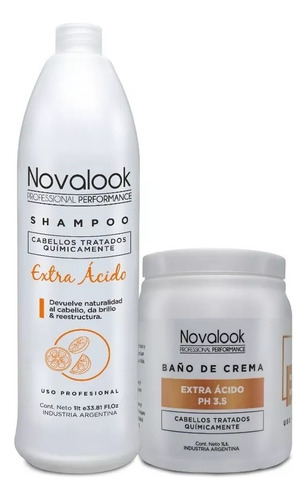 Baño De Crema + Shampoo Extra Acido Novalook 1lt Combo X 2