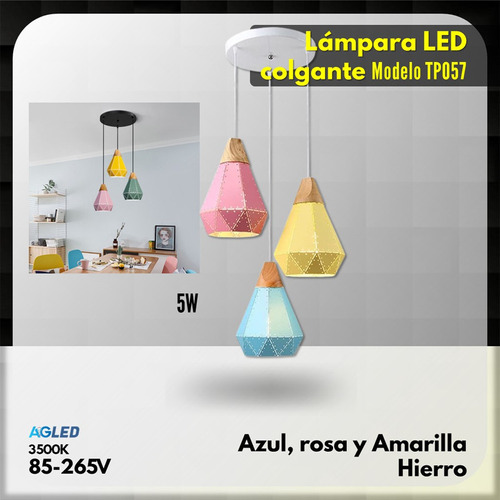 Lampara Led Colgante 5w Rosa 3500k 85-265v Hierro Mod Tp057