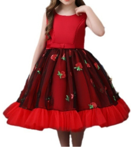 Vestido De Niños Lentejuelas Navidad Patrón De Fresa Malla