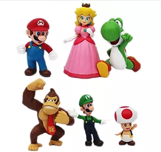 Kit 6 Bonecos Mario Bros Action Figure Miniatura Luigi Yoshi