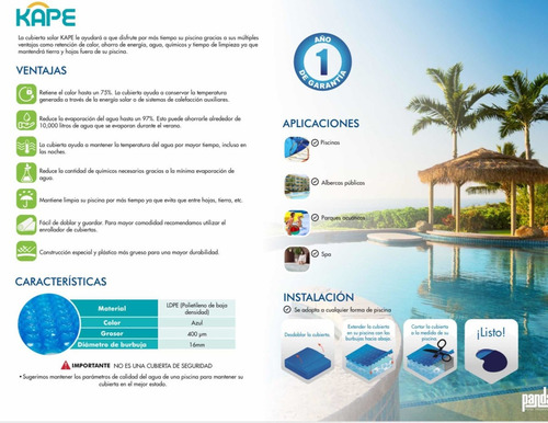 Cubierta Solar Para Piscina Burbuja Azul 4x3 M Cks-4x3-bap-4