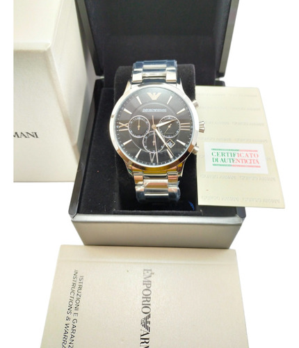 Reloj Emporio Armani Cronometro Acero Inox Plateado Hombre