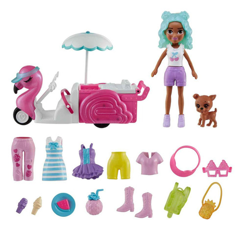 Polly Pocket Set De Juego Carrito De Bocadillos De Flamingo