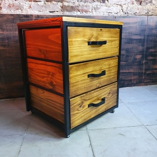 Imagen 2 de 7 de Cajonera Industrial Escritorio Pc Ruedas Movil Hierro Madera