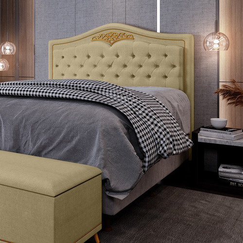 Cabeceira Cama Box Casal 140cm Com Tachas Imperial J02 Linho