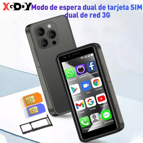 Mini Smartphone Xgody I15pro 3.5inch 3g Dual Sim 4 Gb Ram Y 32 Gb Rom Android10 Mini Teléfono Inteligente 3000mah Con Desbloqueo Facial Negro
