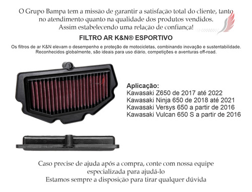 Filtro Ar Kn K&n Kawasaki Z650 17-22 Ninja 650 18-21 Ka-6415