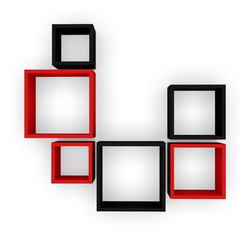 Imagem 3 de 5 de Nicho Decorativo Mdf Kit 6 Unidades - Cor Vermelho E Preto