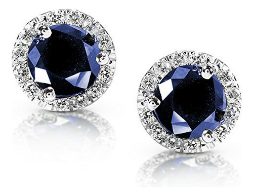 Aros  Zafiro Azul Y Diamantes 1.5 Ct En Oro Blanco 14k