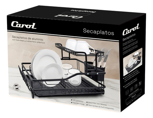 Escurridor Secaplatos Metal Carol 2 Pisos Negro