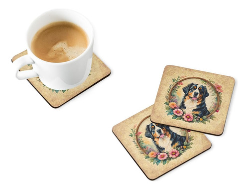 Posavasos De Espuma Con Flores Y Perro De Montaña Bernés