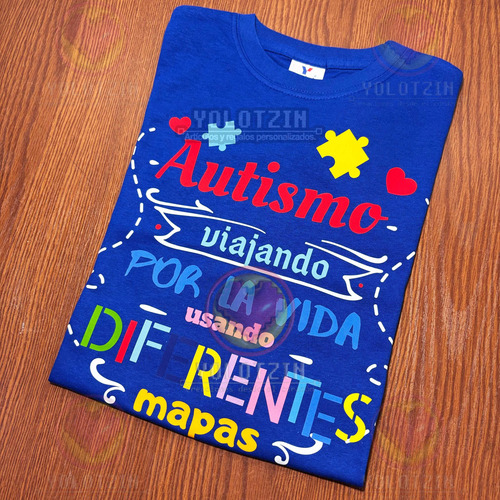 Playera Autismo Infantil Viajando Vida Diferentes Mapas Azul