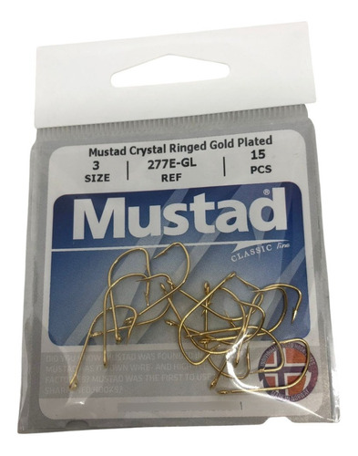 Anzuelo Mustad Gold Plated 277-gl N° 3 Paquete X15 Unidades