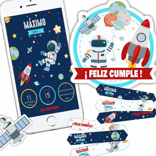 Kit Imprimible Personalizado Candy Bar Astronauta Espacio 3