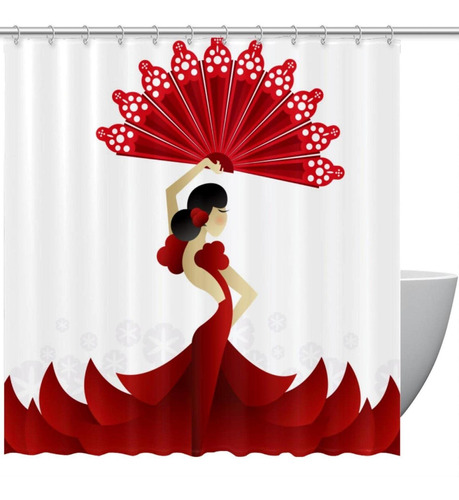 Kameari Cortina Ducha Para Baño Bailarina Española Roja