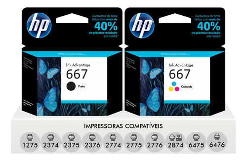 Kit Cartuchos Hp 667 Preto Color 1275 2376 2775 2776 6475