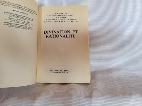 Imagen 4 de 7 de Divination Et Rationalite Vernant Gernet Grahay Vv Aa Seuil