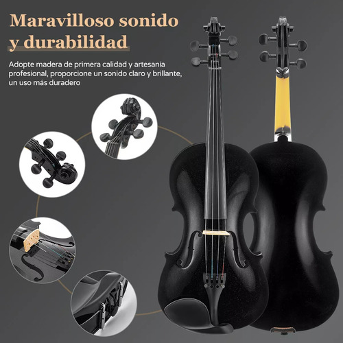 Violin Acustico 4/4 Profesional Con Estuche Y Arco Y Accesorios Color Negro AMOLORIA