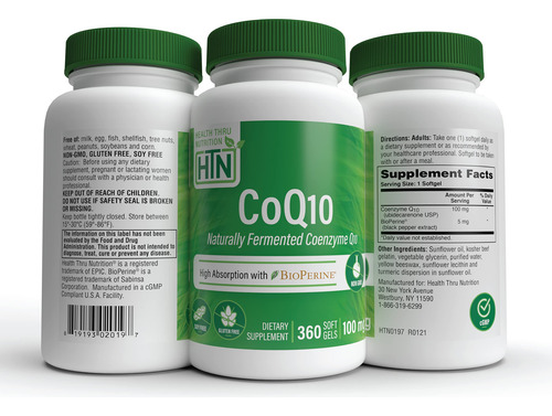 Coq10 W/bioperine 100mg 360 Softgels High Absorption, Non-gm