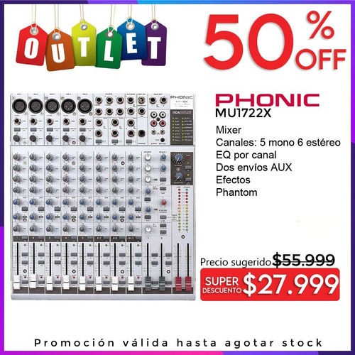 Imagen 1 de 10 de Consola Mixer Phonic Mu1722x 11 Canales Efectos Leer Outlet