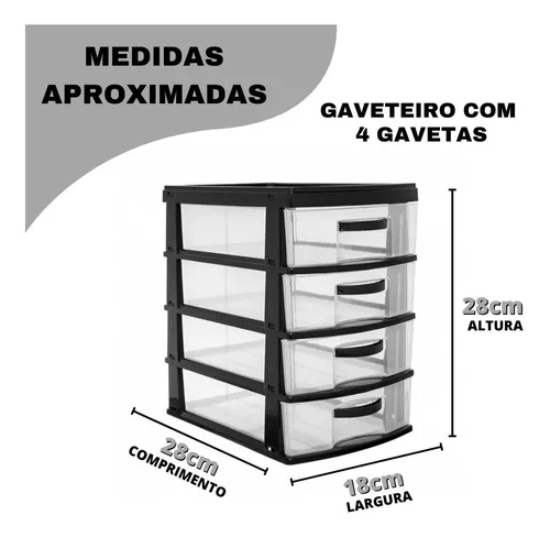 Gaveteiro Organizador 4 Gavetas Grande Em Plástico Jaguar