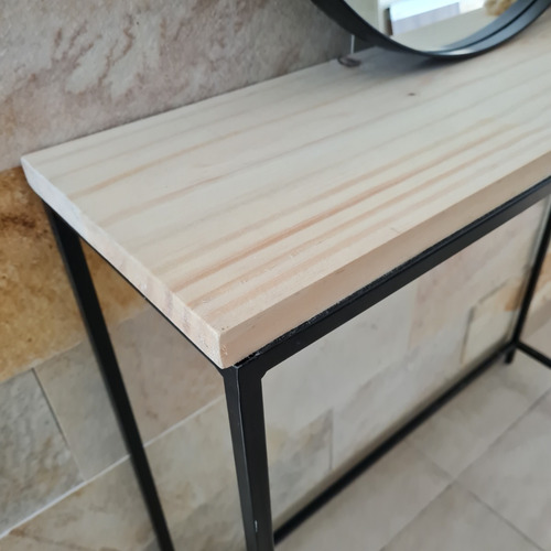 Imagen 2 de 3 de Mesa Arrime Recibidor Auxiliar Hierro Madera Industrial 90cm