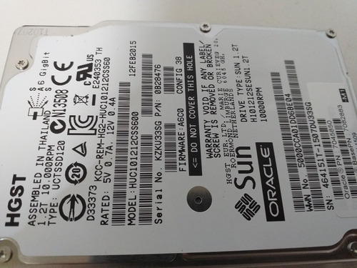 Hd Sas 1.2tb 10k Rpm 2.5-inch Sff Sas 6gbs Sun Oracle (Usado)